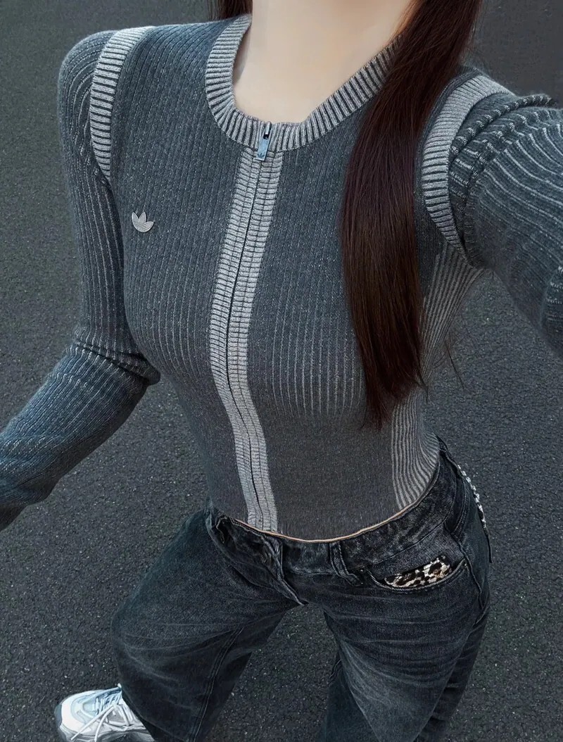 ADIDAS OG 坑條螺紋 拉鍊 針織衫 兩色 潮流 街頭 時尚