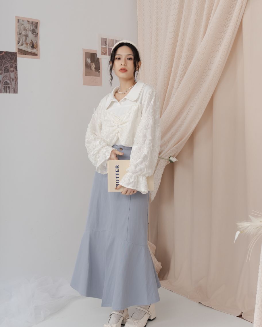 珍珠雕花假兩件上衣