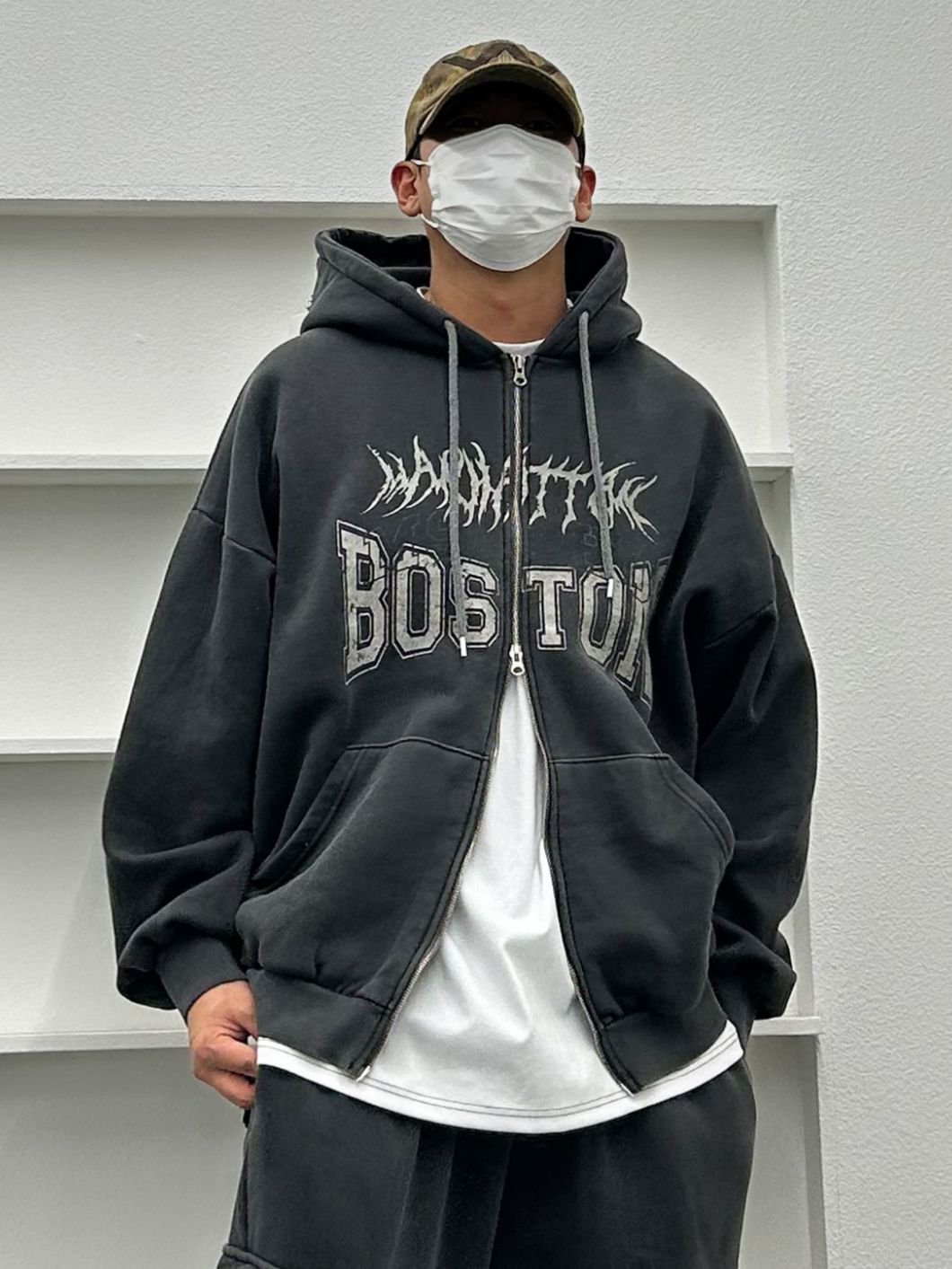 英文字連帽拉鍊外套(薄抓毛底) FORCE-016JK