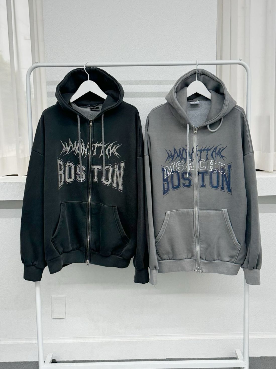 英文字連帽拉鍊外套(薄抓毛底) FORCE-016JK