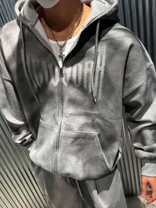 仿污英文字連帽拉鍊外套 FORCE-017JK