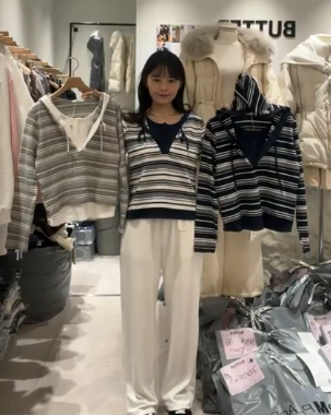 BU5515 棉針織橫間連帽上衣 *特價* (充值購物金不適用)