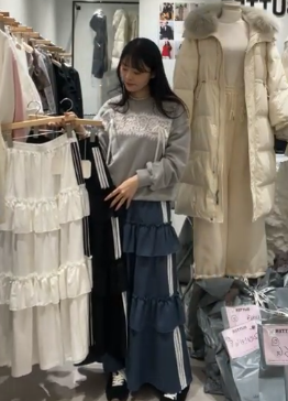 BU5517 三間全橡筋蛋糕長裙 *特價* (充值購物金不適用)