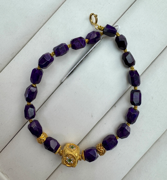 VH086 SS級螢光玻璃紫18K手鏈 連 證書