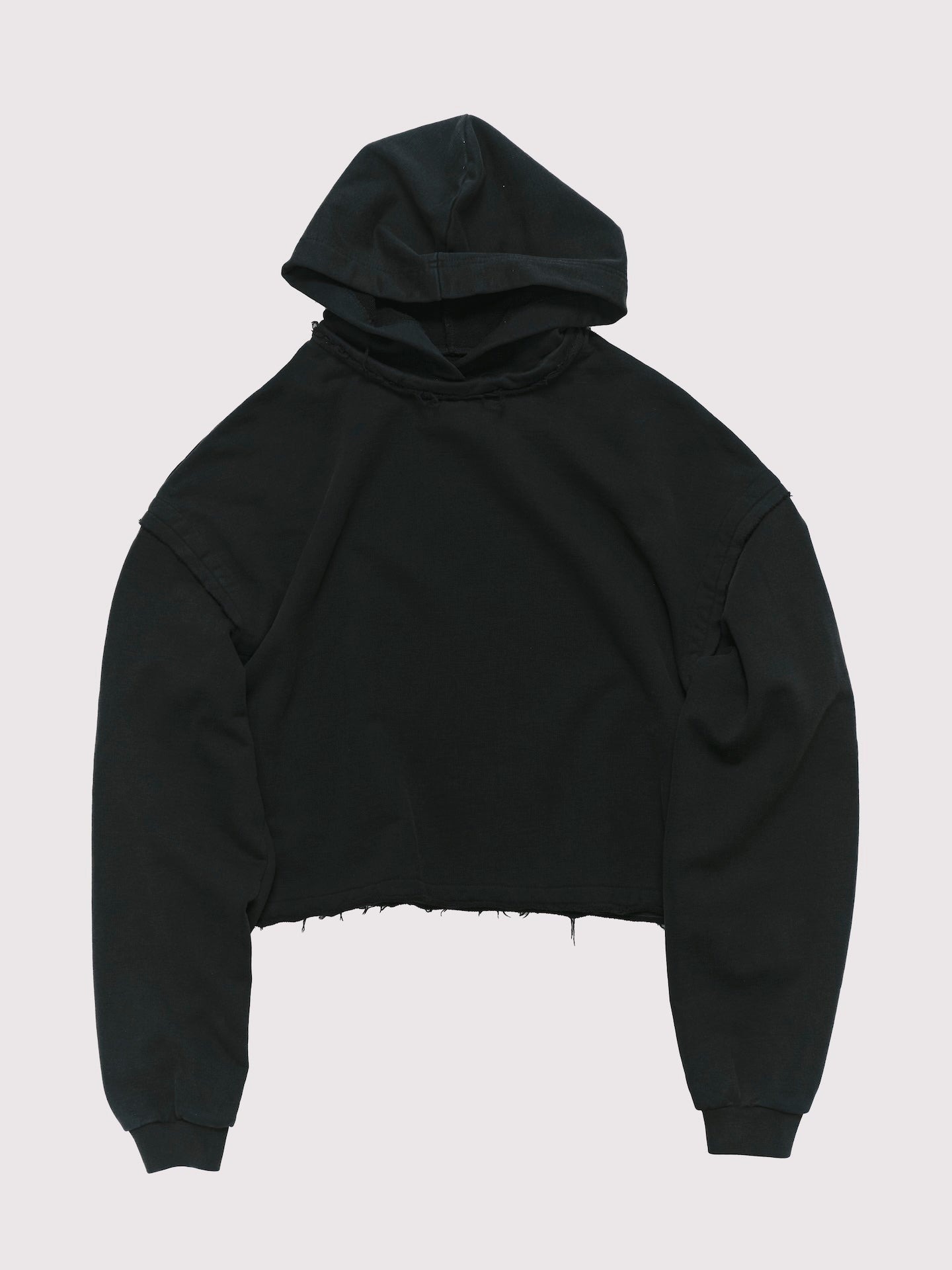 ANOWHEREMAN｜Boxy Raw Edge Hoodie (Black)