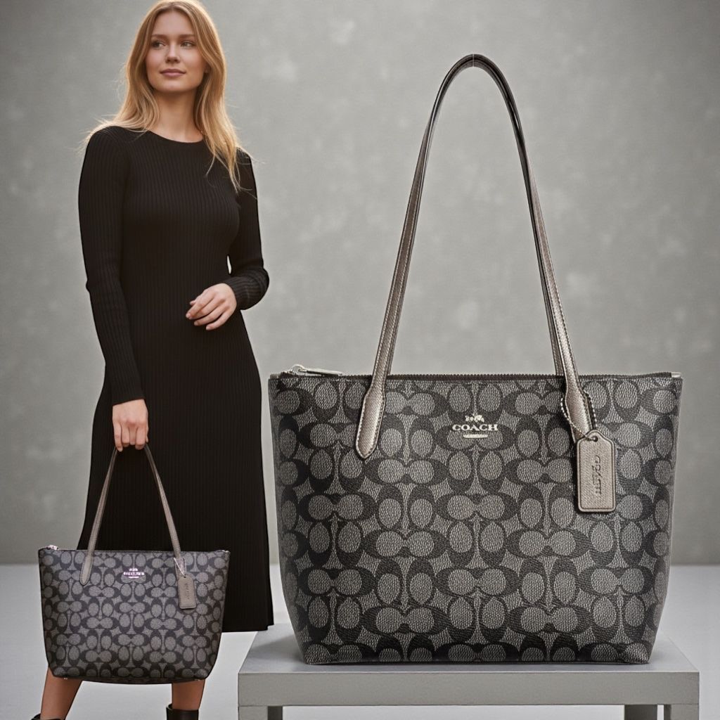 COACH 深灰銀色Tote Bag