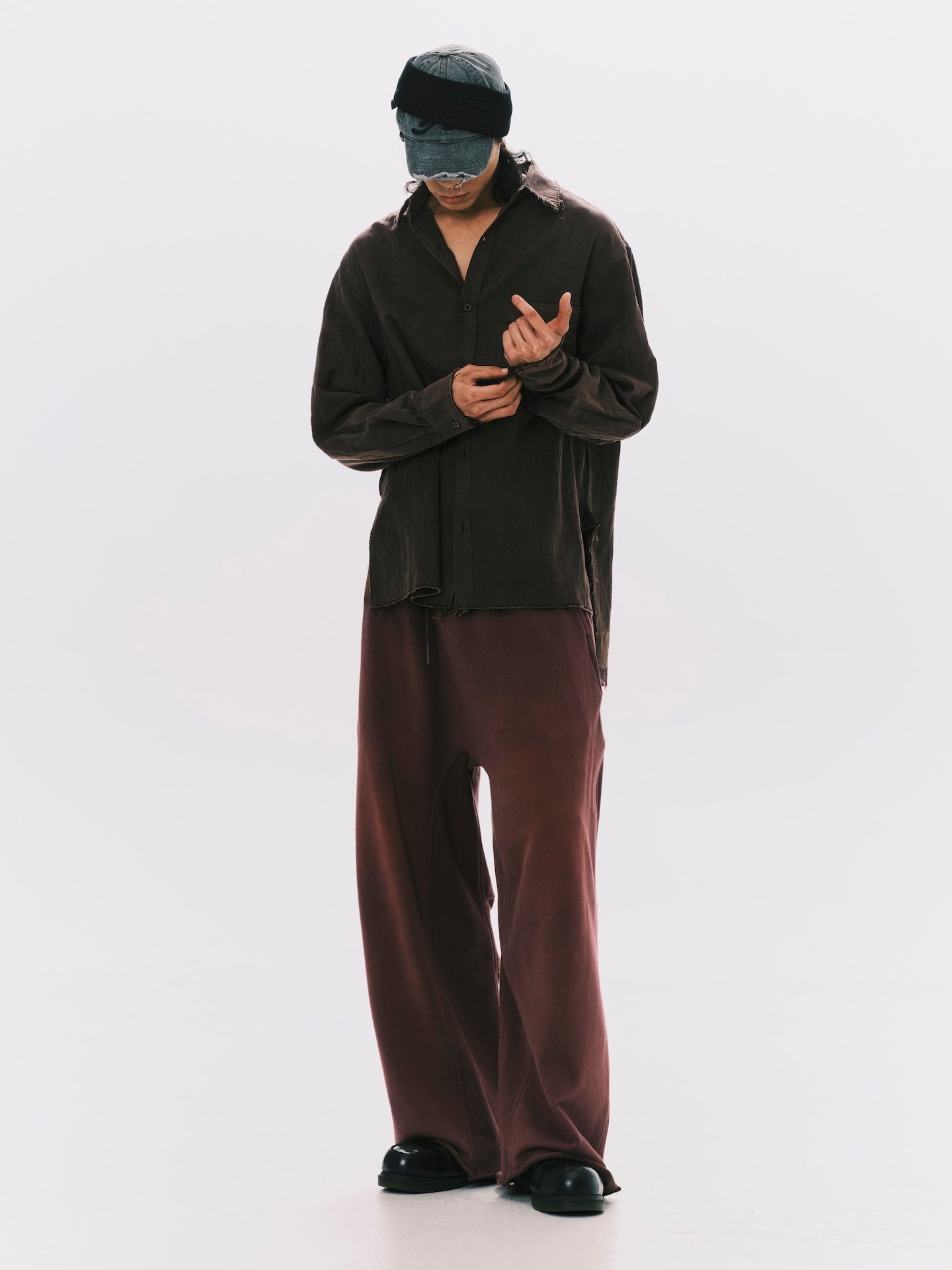 ANOWHEREMAN｜Washed Raw Edge Shirt (Black)