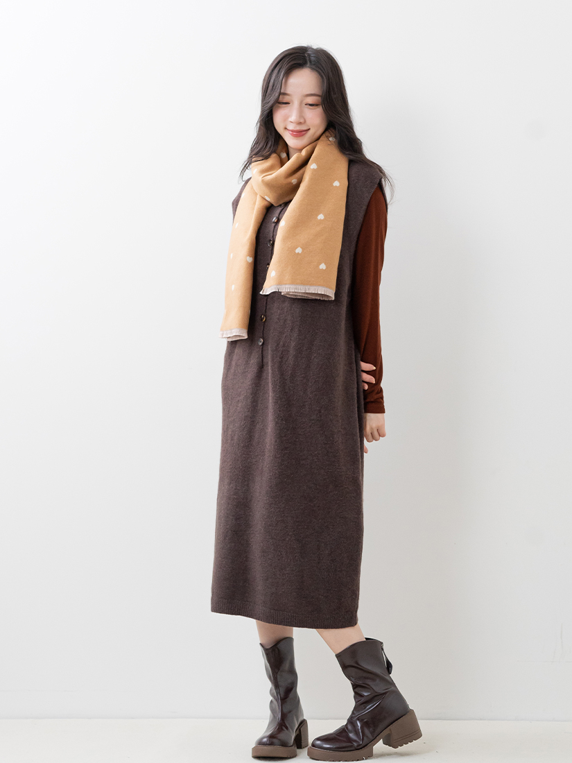 吊帶針織洋裝磨毛棉絨內搭上衣組合