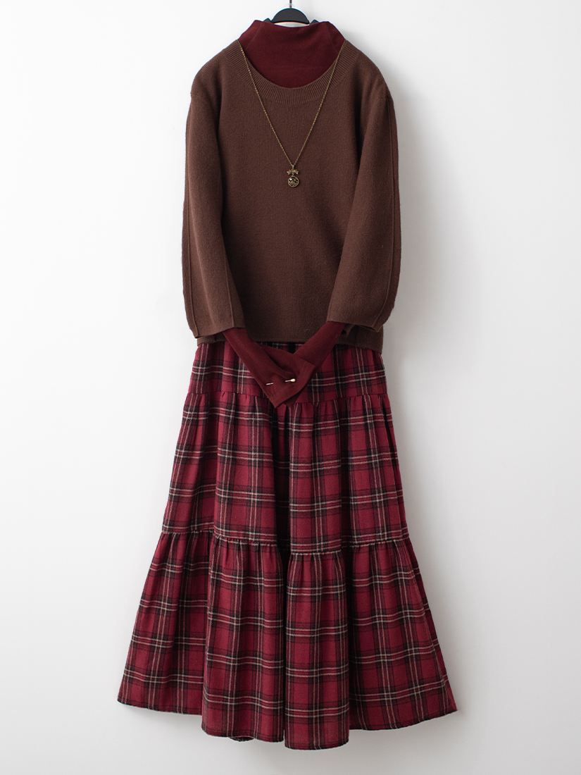 抓摺針織上衣磨毛棉絨內搭法蘭絨蛋糕長裙