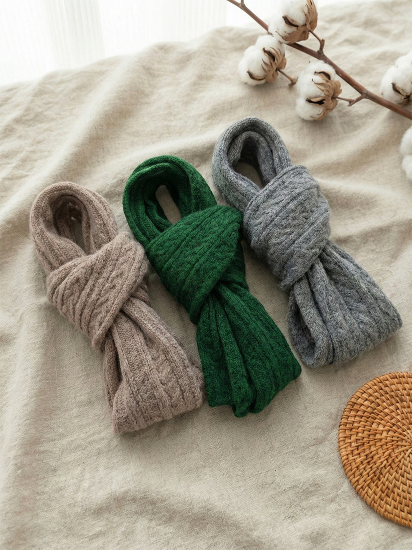 自然慵懶混色麻花針織圍巾