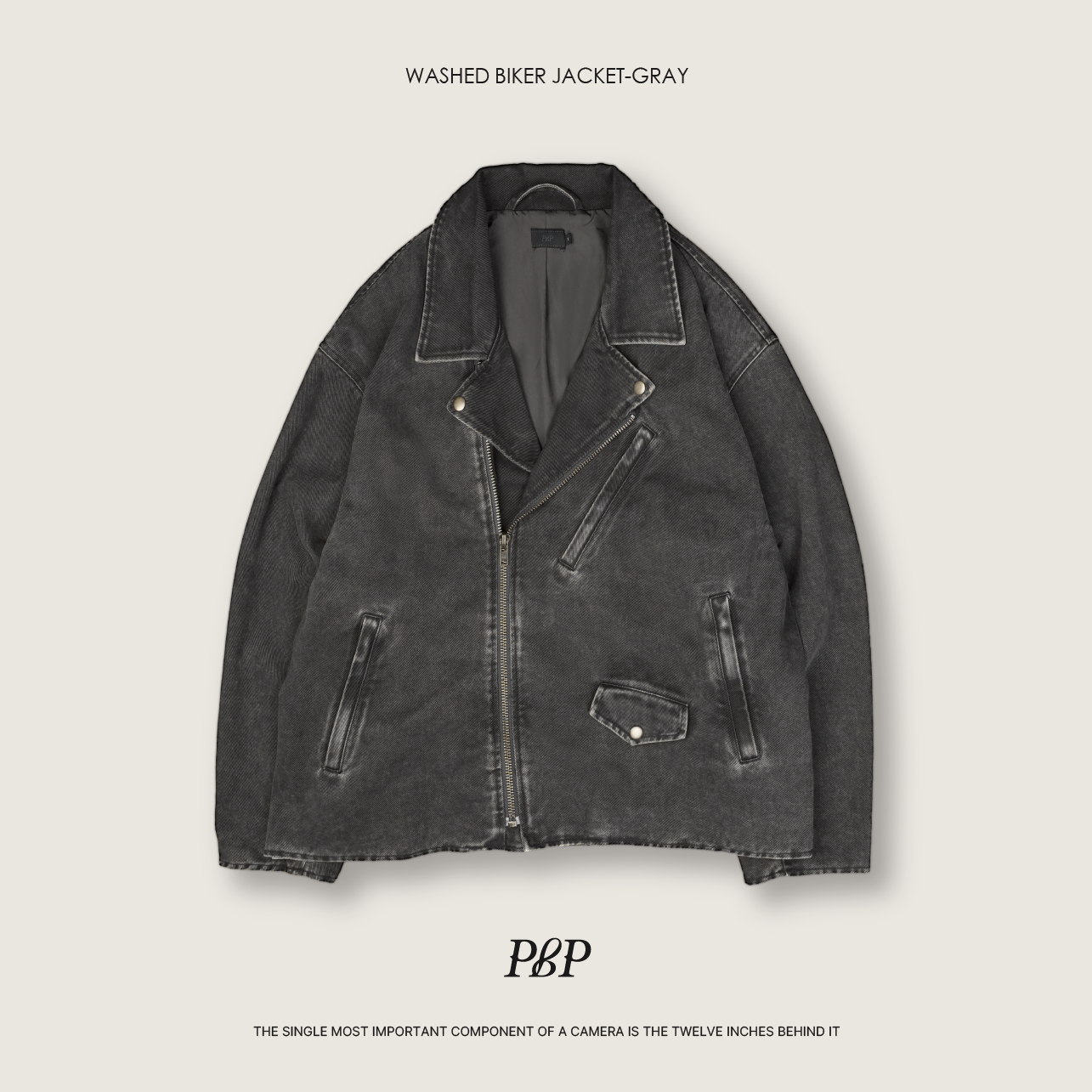 P.B.P - WASHED BIKER JACKET  - GRAY