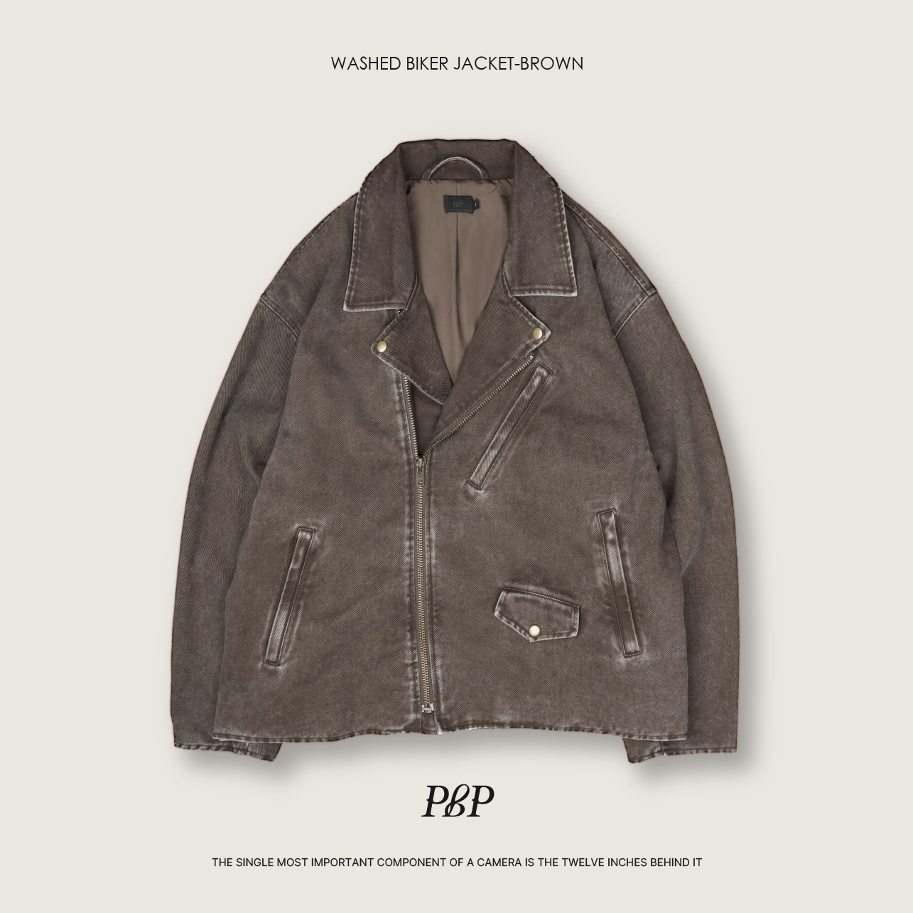 P.B.P - WASHED BIKER JACKET  - BROWN