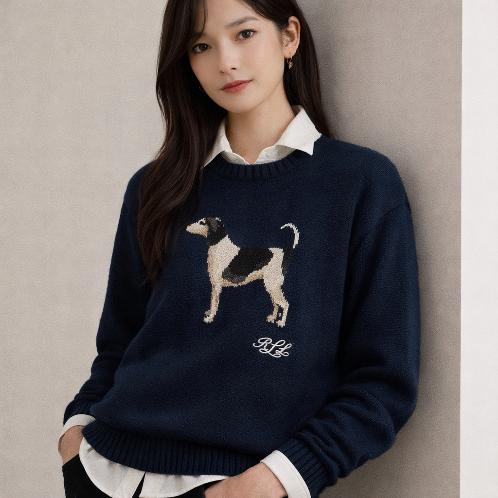 OBS342 Lauren Ralph Lauren Cotton Dog Sweater｜小狗刺繡氣質爆款毛衣