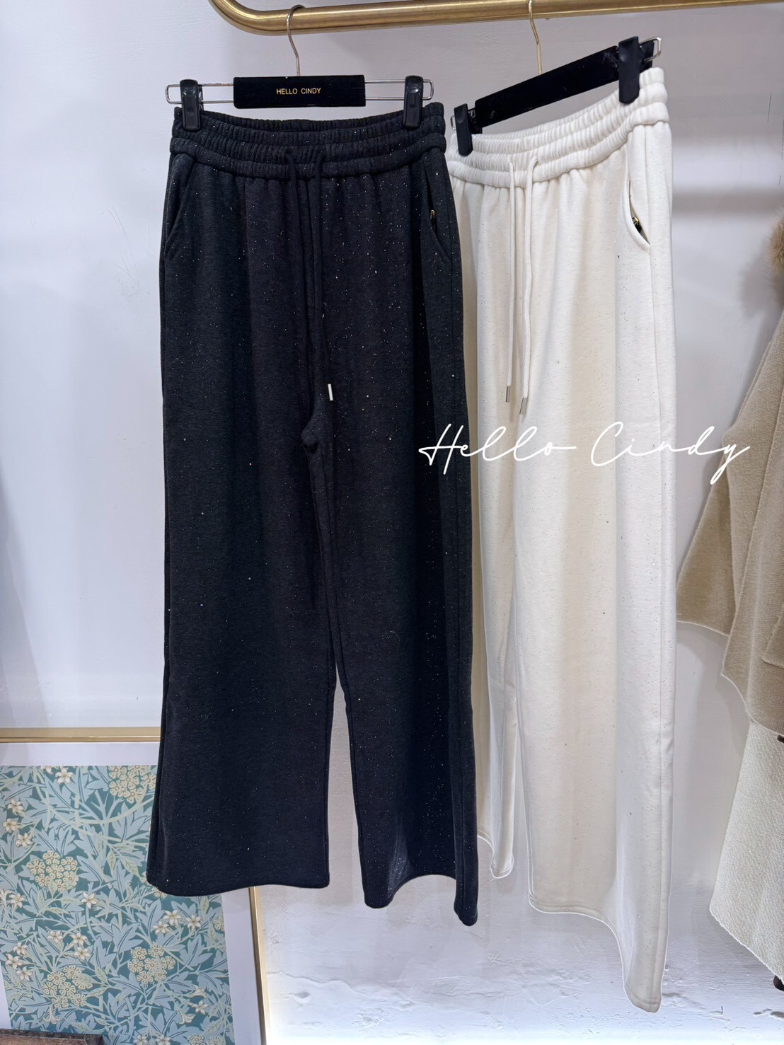 B02041 低調滿天星銀色亮粉內絨毛棉質寬褲