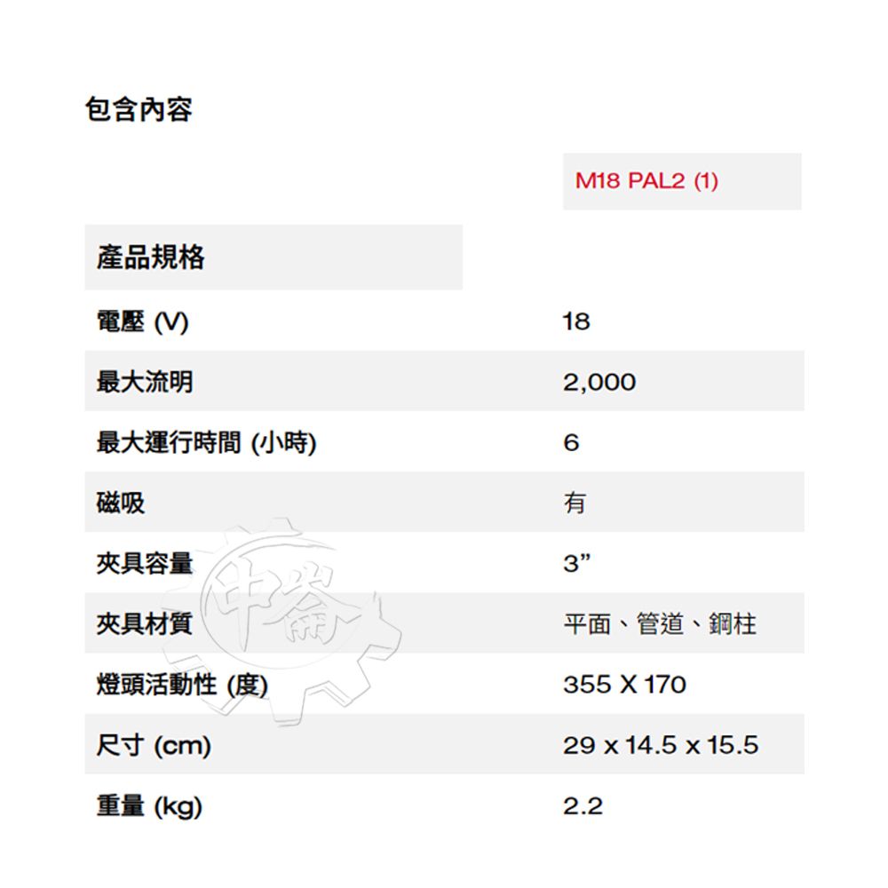 ＊中崙五金【附發票】美沃奇 18V鋰電區域夾式泛光燈 M18 PAL2-0 工作燈 照明燈 磁性底座 M18PAL2