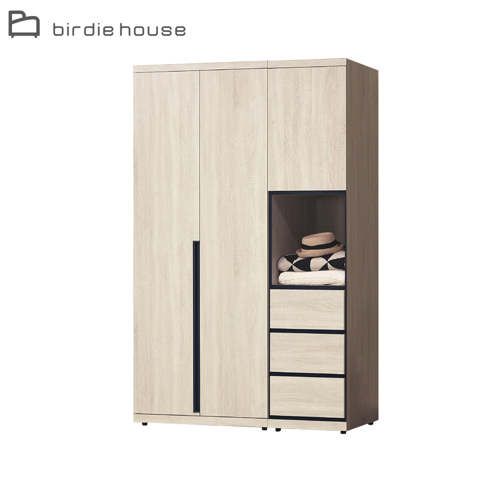 柏蒂家居-伯克4.2尺三門三抽衣櫃組合(雙吊桿)