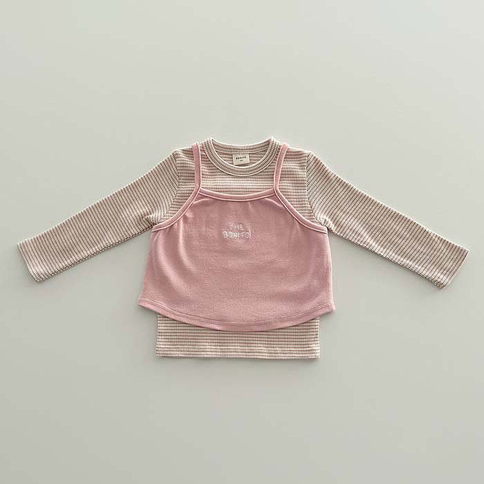 正韓春Bonito 嫩嬰/小童三色疊穿真條紋兩件上衣