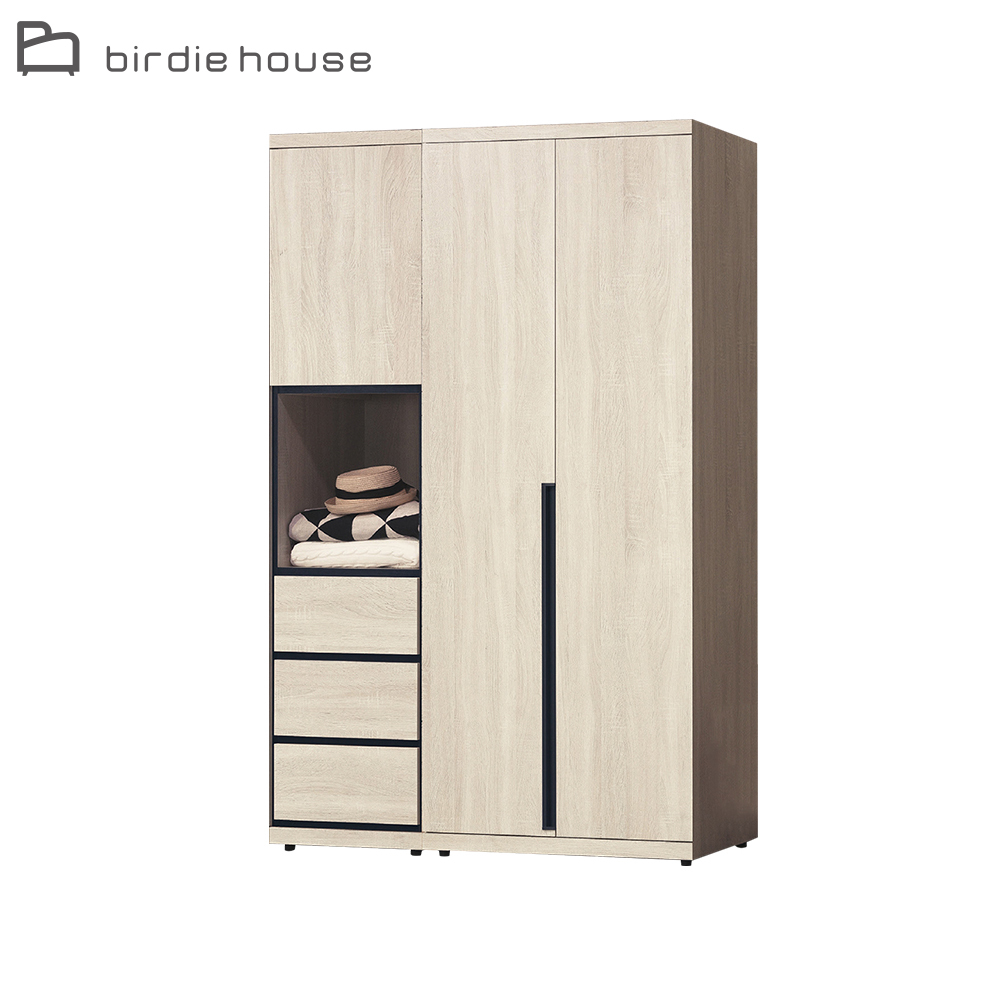 柏蒂家居-伯克4.2尺三門三抽衣櫃組合(單吊桿)