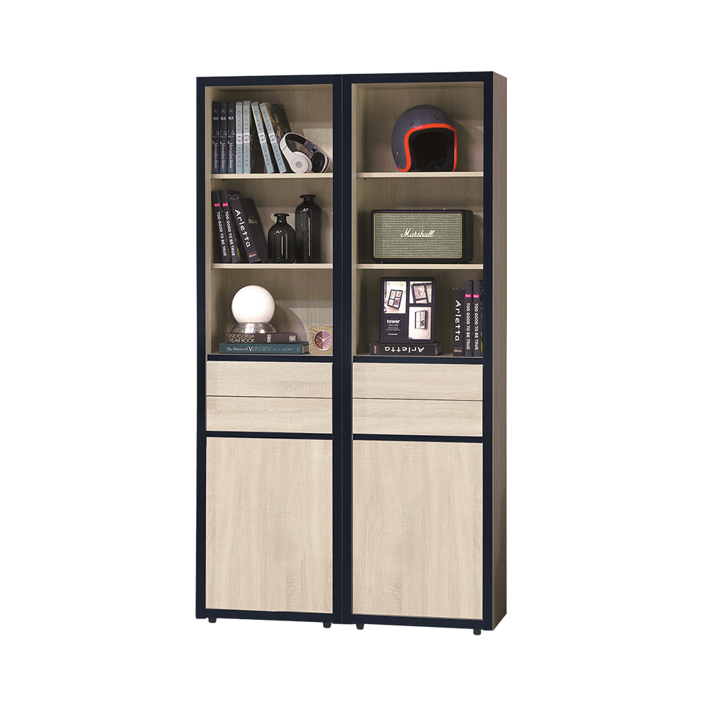 柏蒂家居-伯克3.7尺二門四抽半開放式書櫃/收納置物櫃