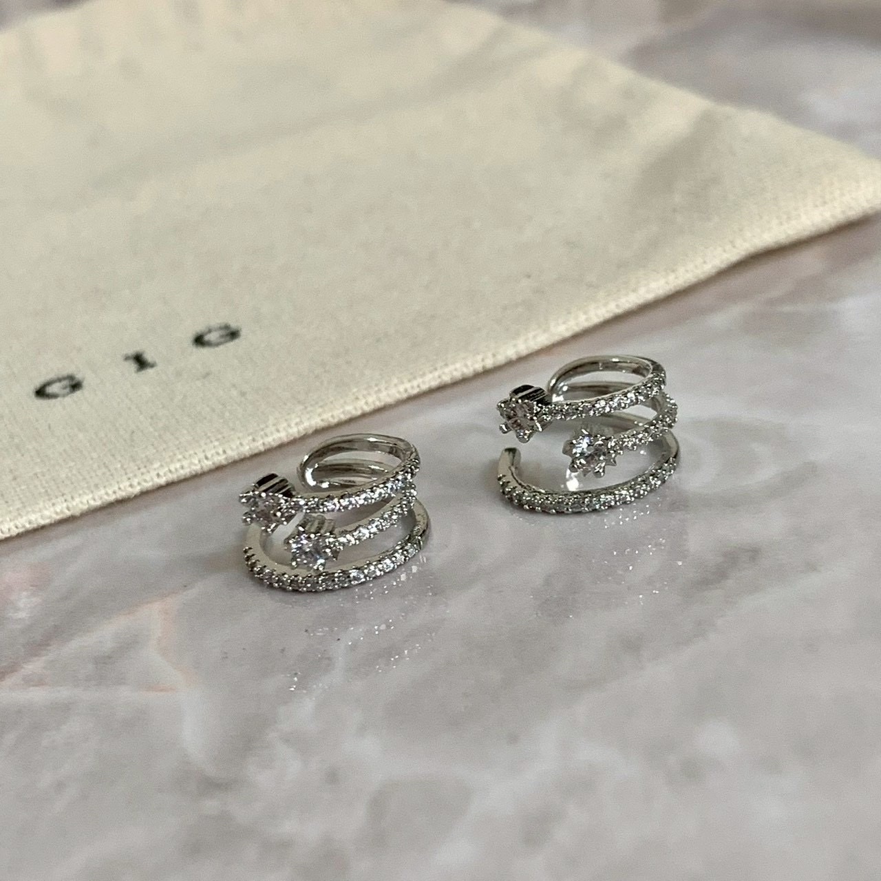 Gy”銀鑽星空鑽三層耳骨夾