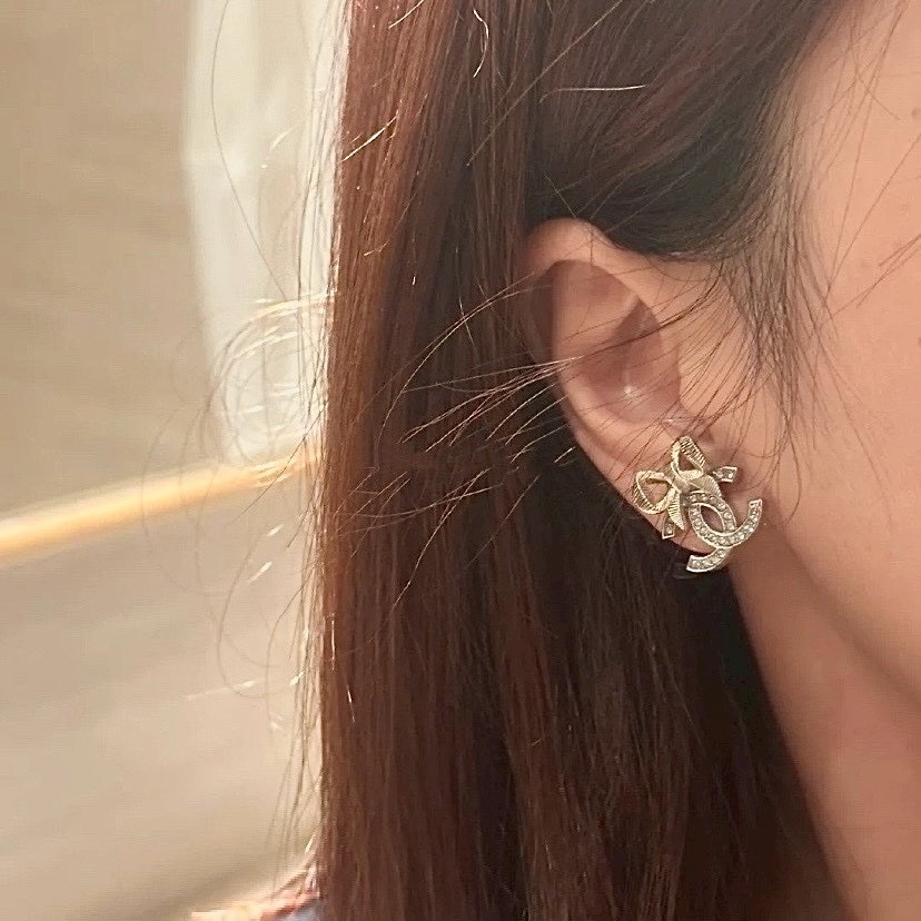 18k 香奶奶24k”金銀拼色緞帶小蝴蝶結高奢定製耳釘