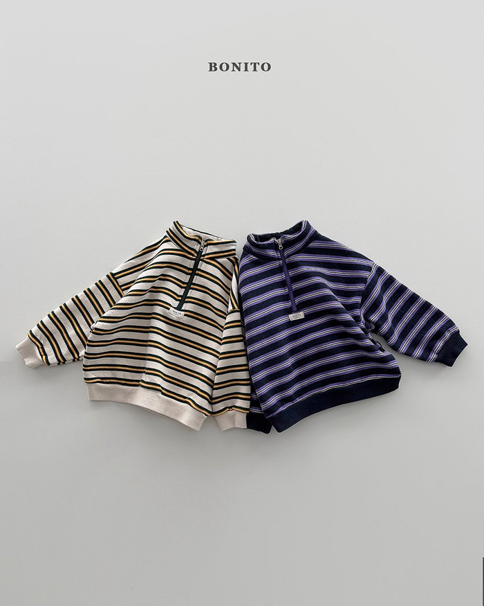 正韓春Bonito 嫩嬰/小童兩色條紋拉鍊上衣
