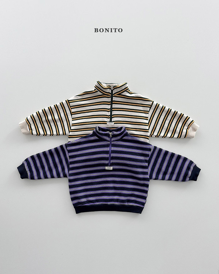正韓春Bonito 嫩嬰/小童兩色條紋拉鍊上衣