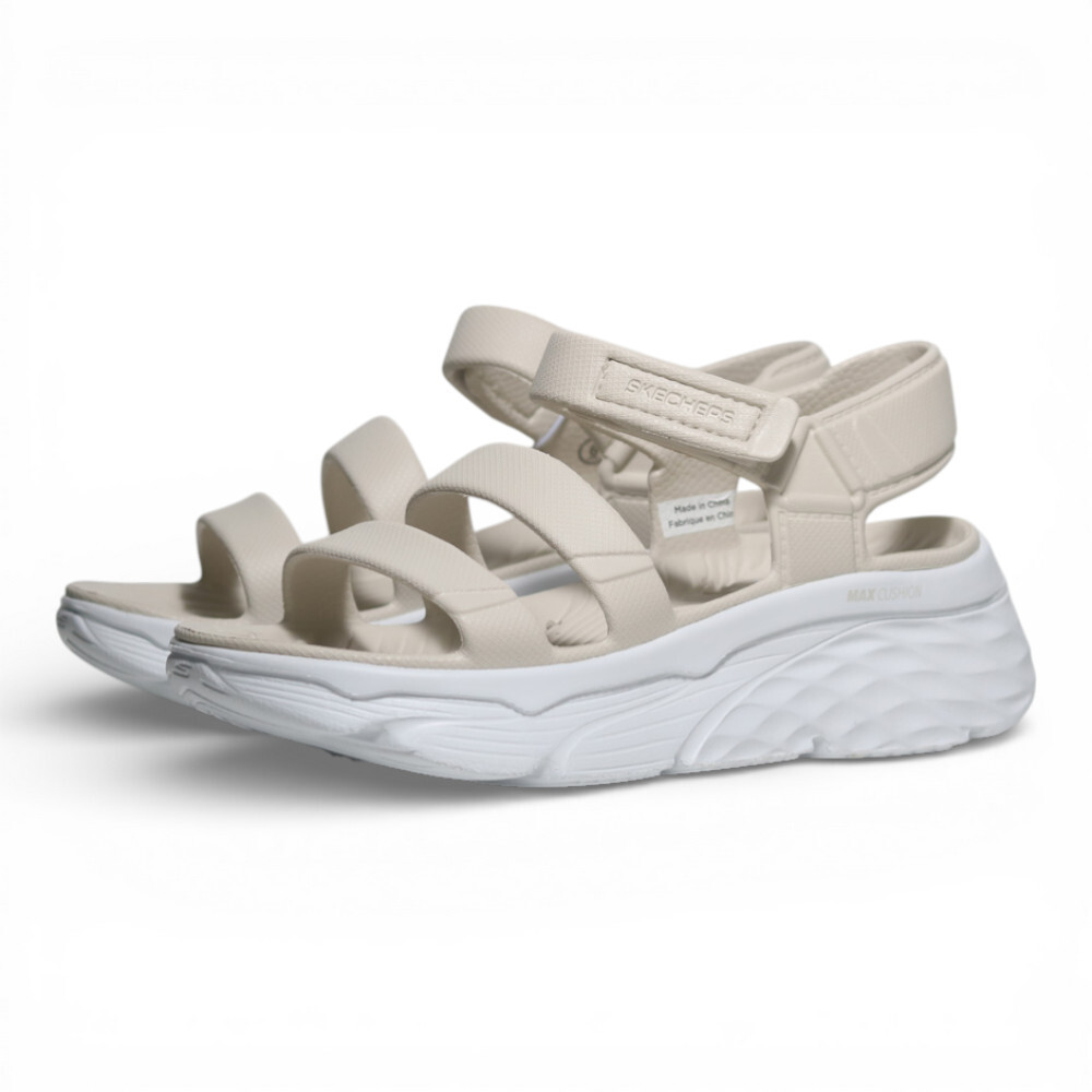 SKECHERS 涼鞋 MAX CUSHIONING AURA 米白 防水 厚底 涼拖鞋 女 111126NAT