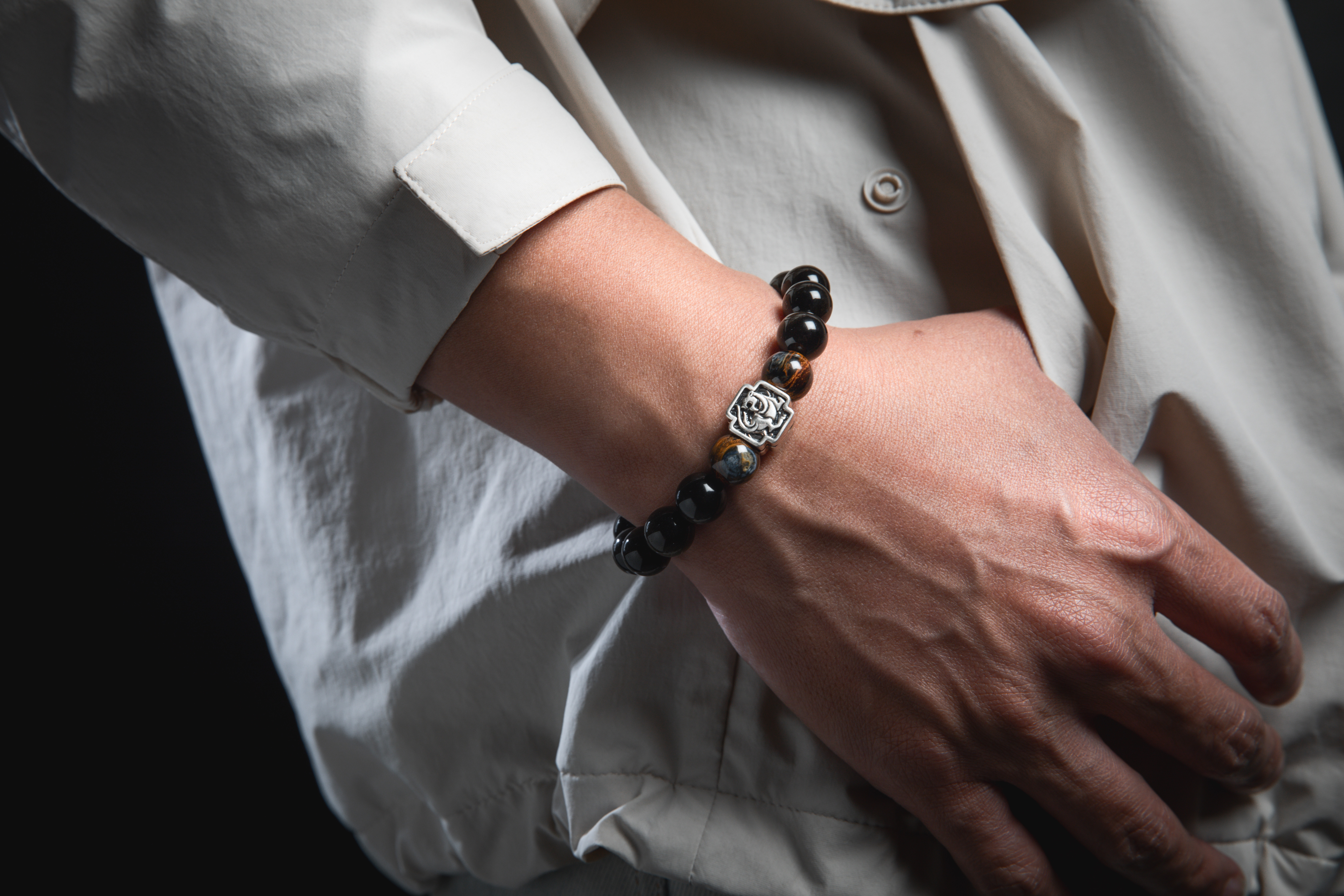 四象貔貅彼得石黑曜石手串