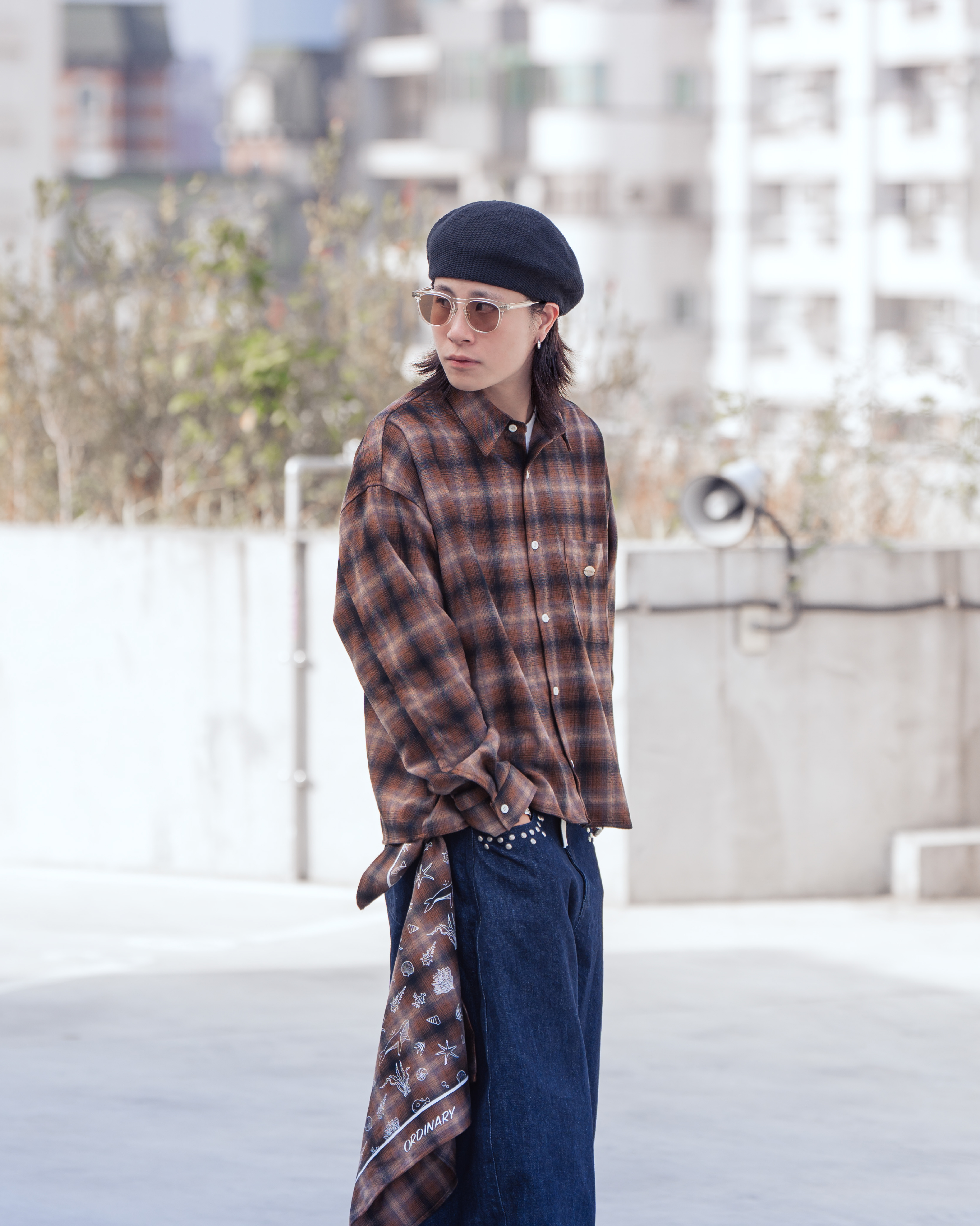 Ordinary 可拆頭巾格紋短版襯衫2.0
