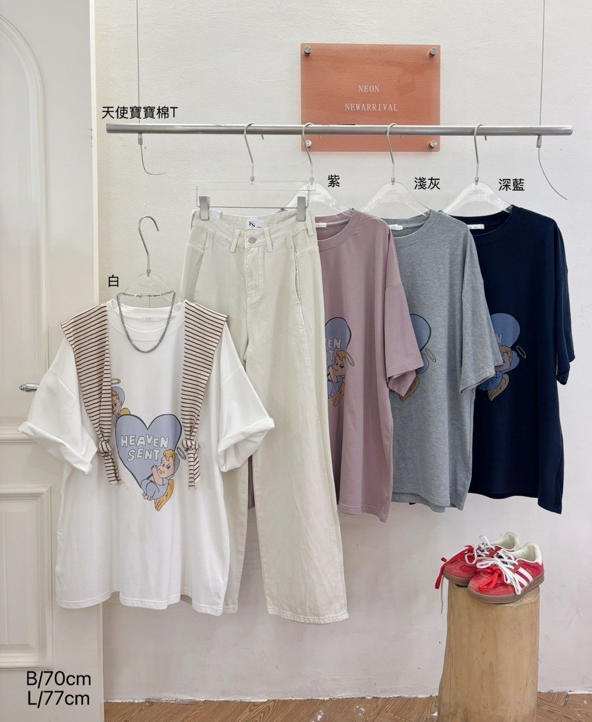 A3251-愛心天使印花寬鬆短T