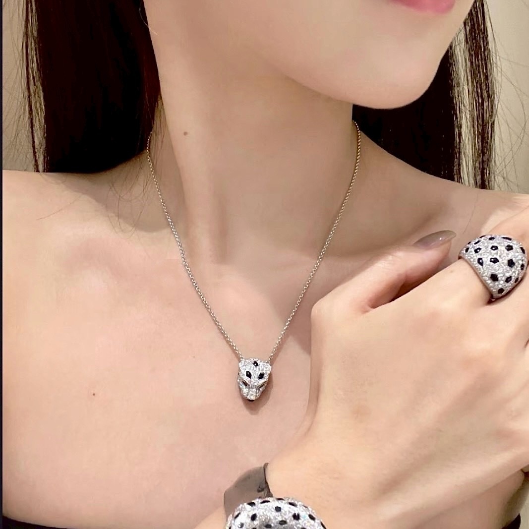 18k ct”panthère經典重工獵豹頭高奢滿鑽”定製項鍊