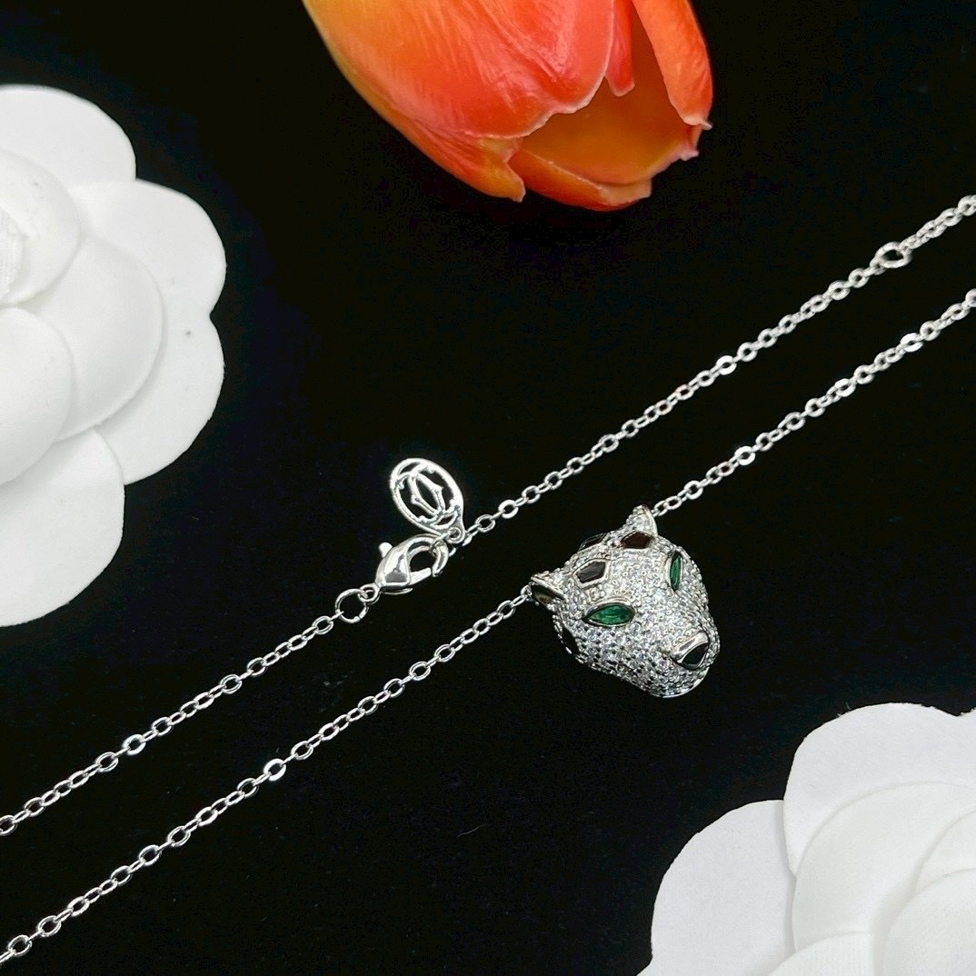 18k ct”panthère經典重工獵豹頭高奢滿鑽”定製項鍊