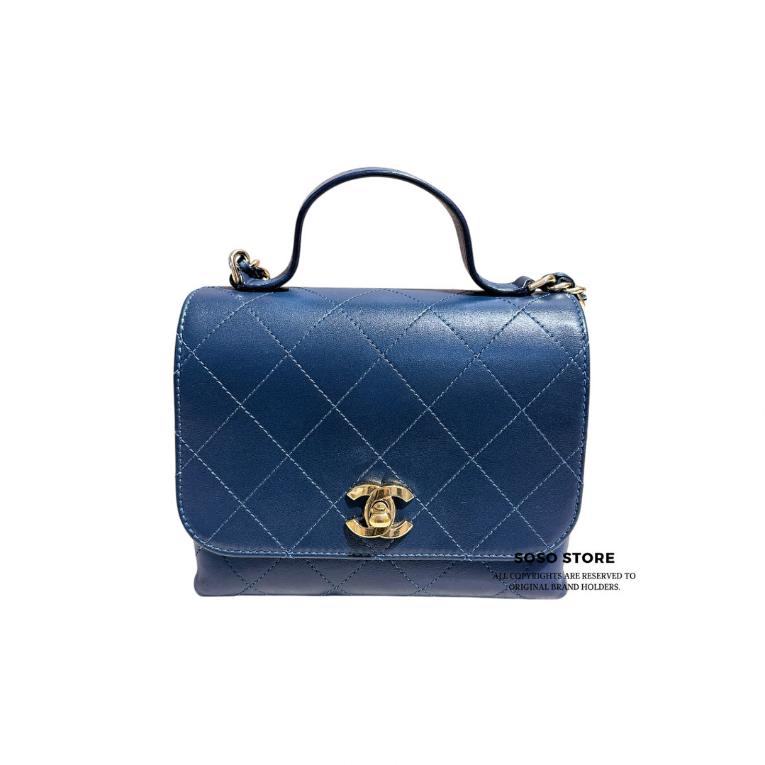 Chanel Flap Bag With Handle - Navy / Ghw