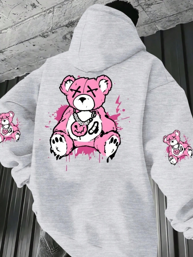 KADMAX大尺碼 - 大碼男士潮流潑墨酷熊帽TEE〈KSMS2758〉