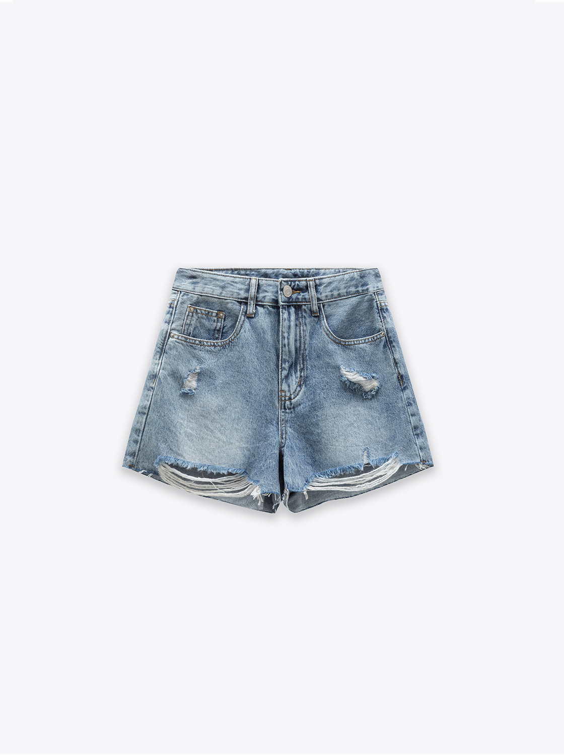 高腰刷破牛仔短褲