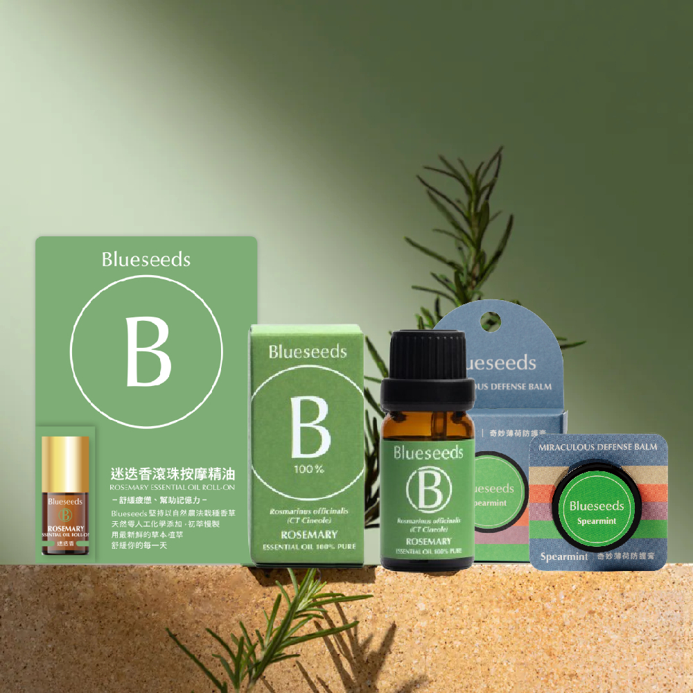 【醒腦專注 】迷迭香精油10ml + 迷迭香滾珠按摩精油2ml + 奇妙草本薄荷防護精油膏6g｜下單贈沁涼薄荷滾珠精油5ml
