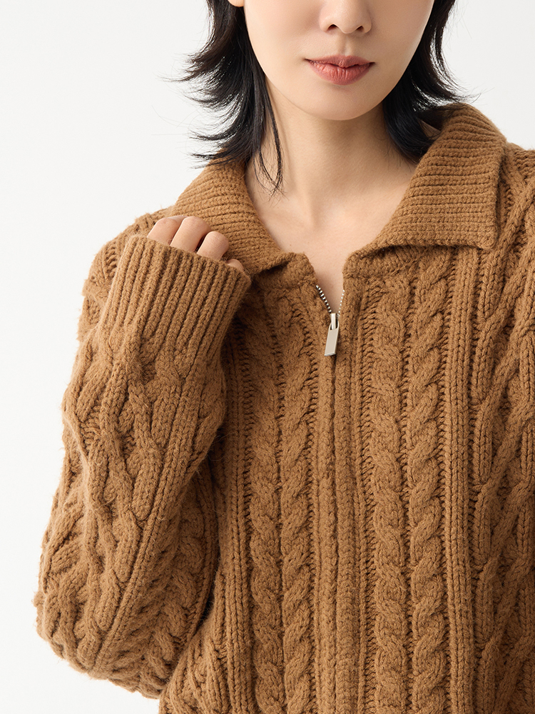 2603 翻領粗麻花針織外套