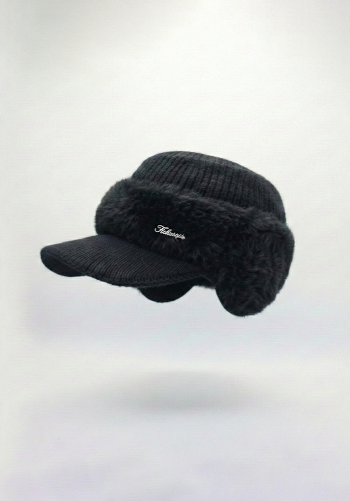 針織毛絨中空帽-午夜黑