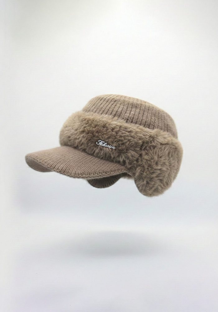 針織毛絨中空帽-摩卡棕