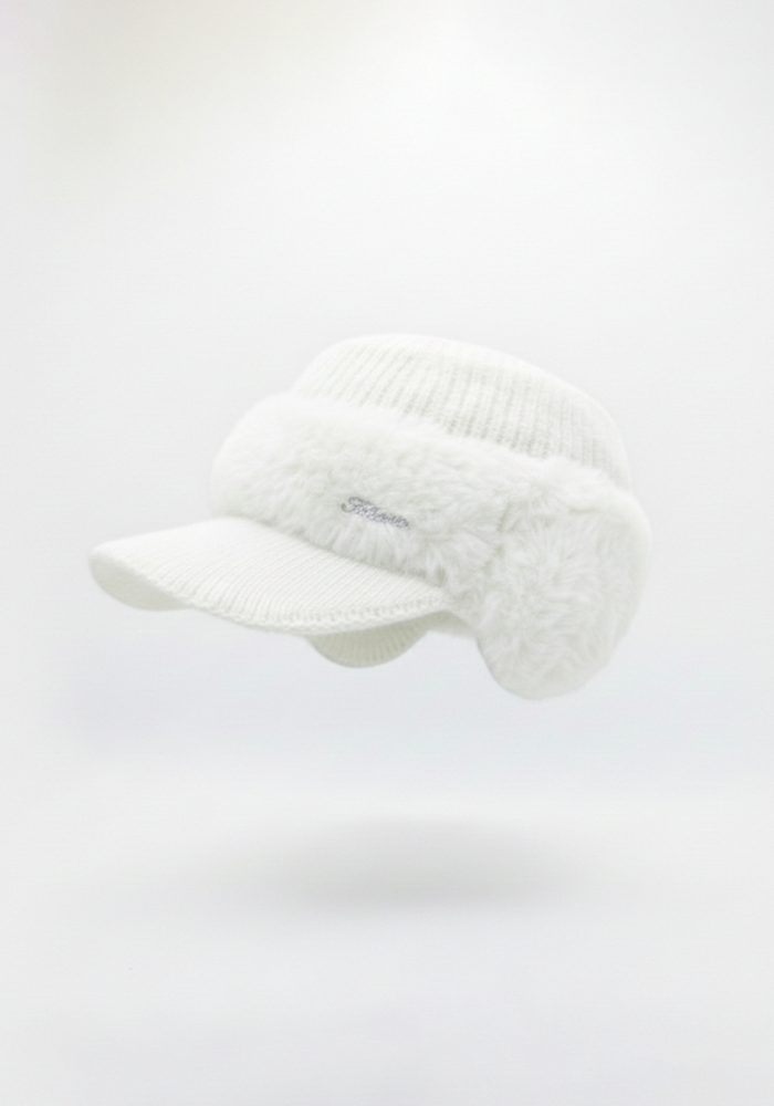 針織毛絨中空帽-棉花白