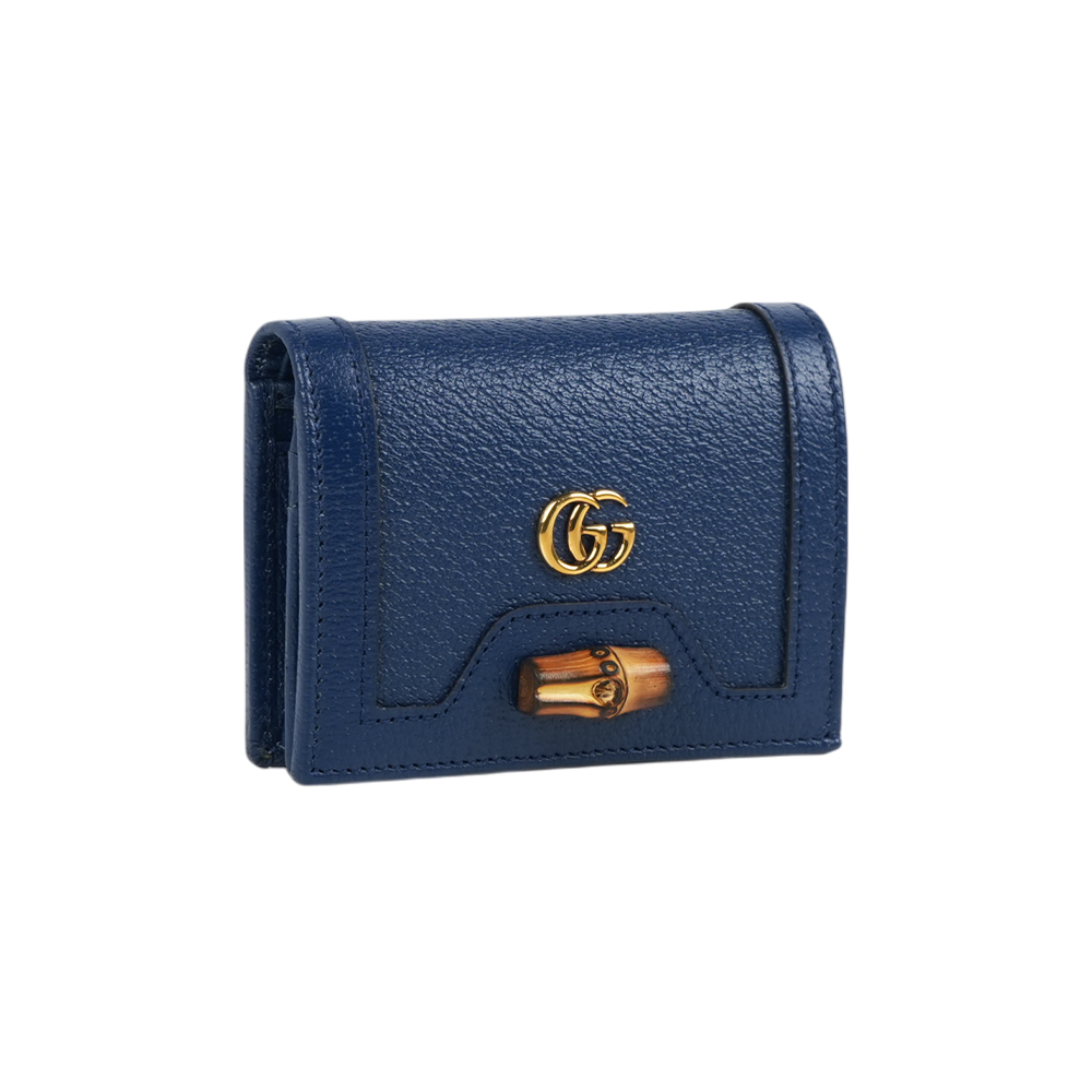 【GUCCI】Diana 竹節系列皮革卡片小短夾(海軍藍)