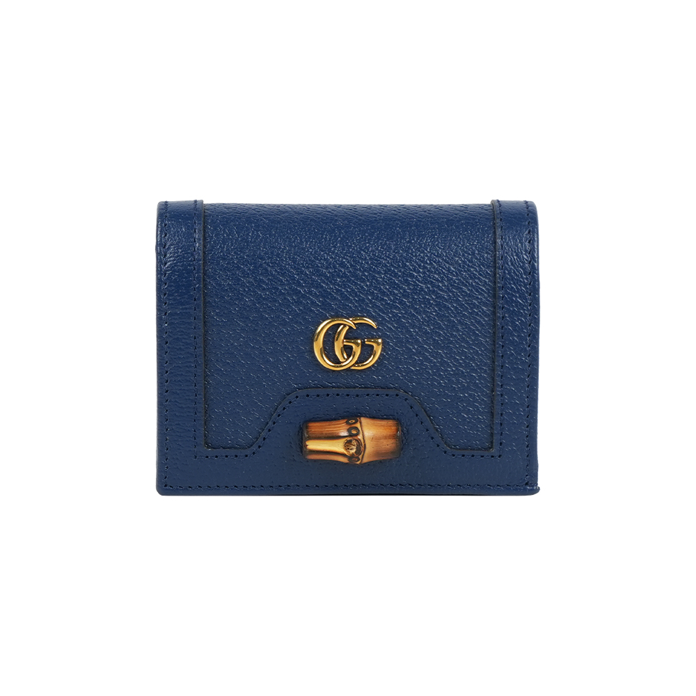 【GUCCI】Diana 竹節系列皮革卡片小短夾(海軍藍)