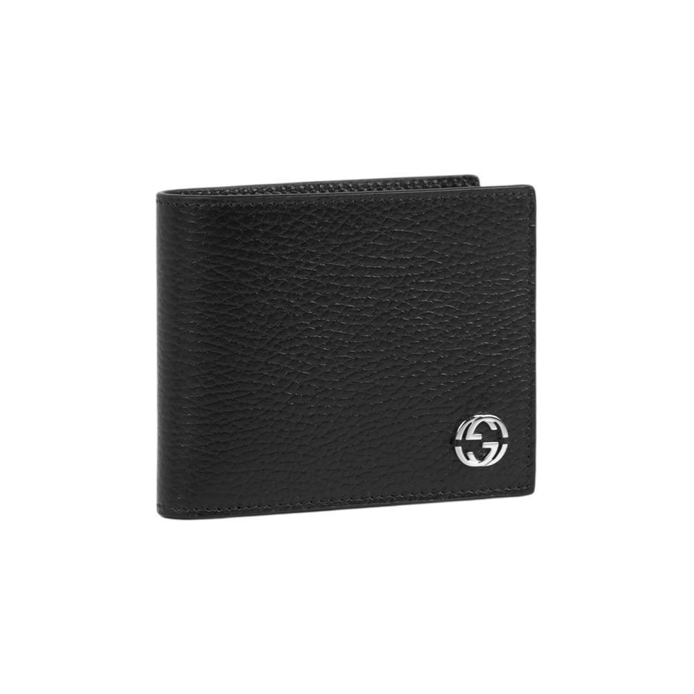 【GUCCI】金屬縫線雙G Logo 牛皮6卡短夾(黑色)