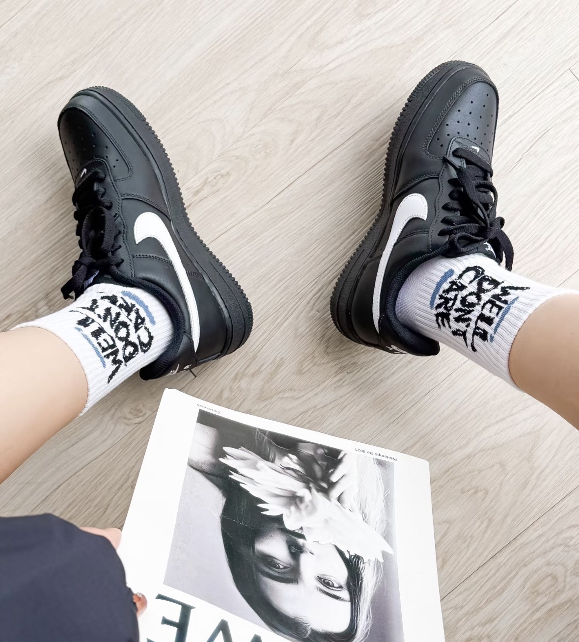 NIKE 休閒鞋 FORCE 1 07 全黑 白勾  男 FZ0627-010