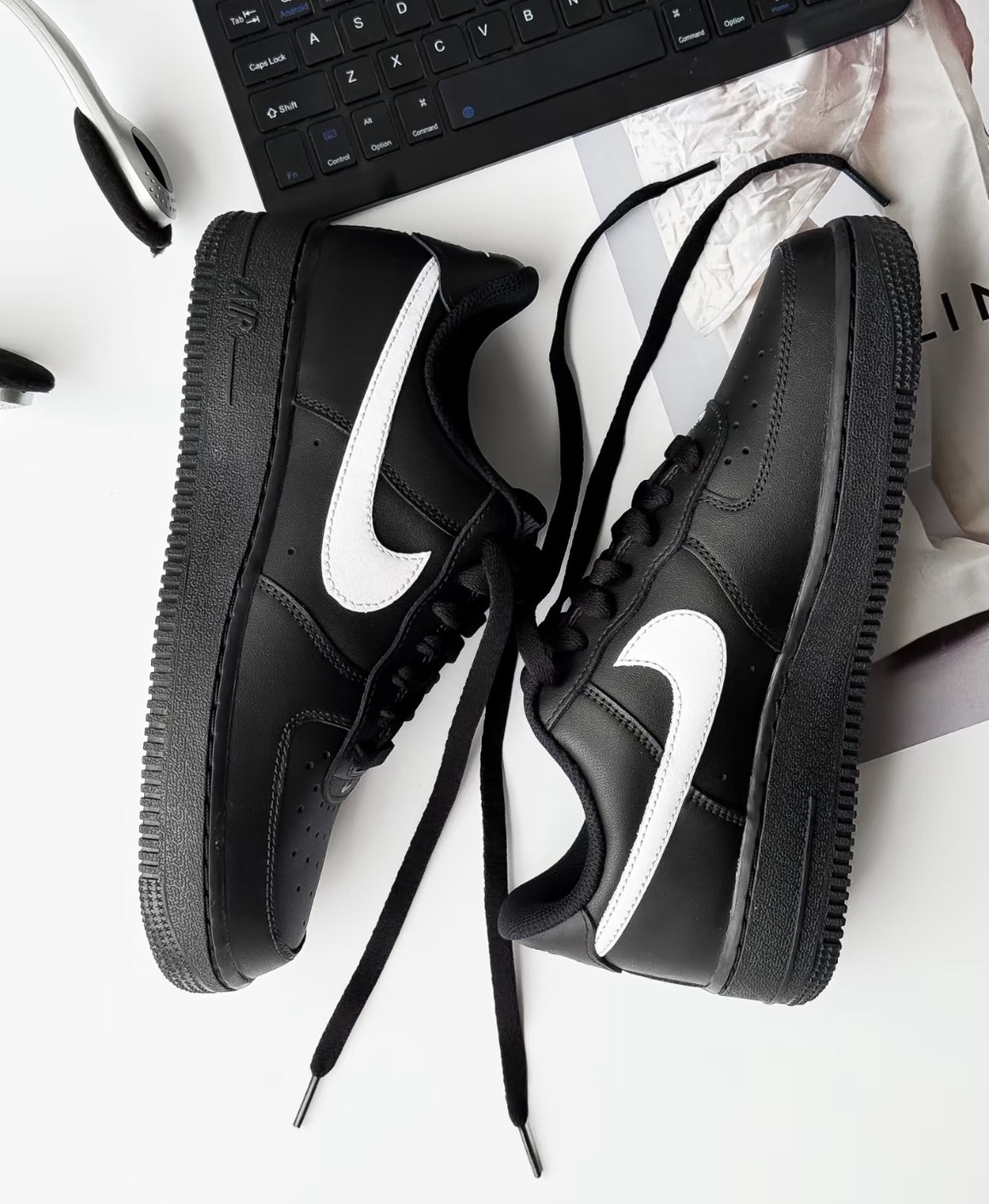 NIKE 休閒鞋 FORCE 1 07 全黑 白勾  男 FZ0627-010