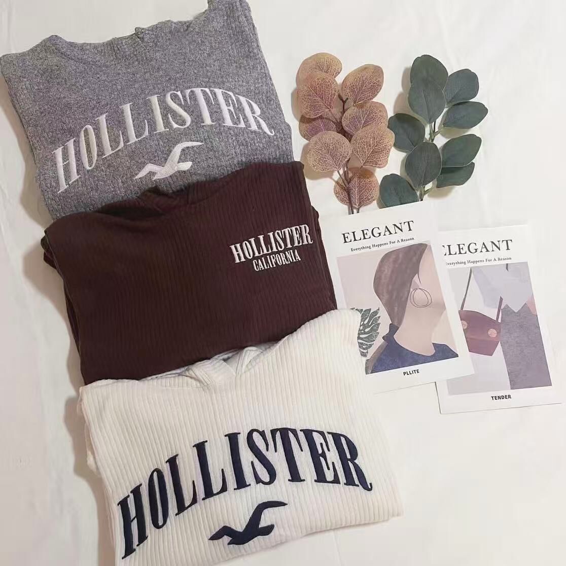 HOLLISTER LOGO RIB KNIT HOODIES