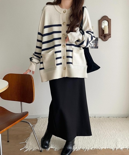 CE 肩章袖條紋針織開襟衫