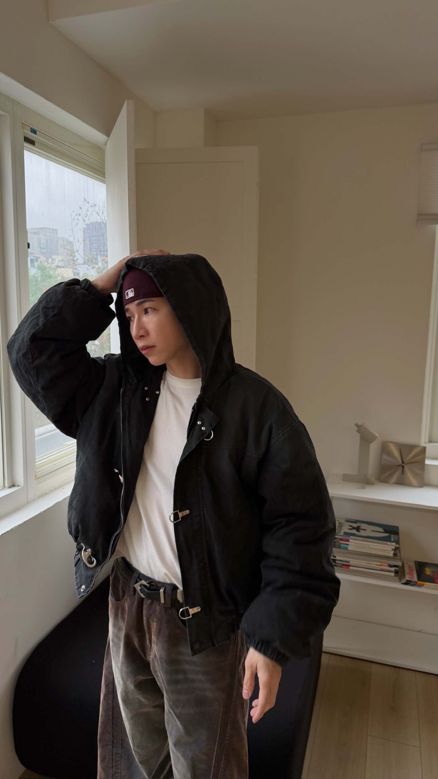 洗舊霧面消防扣連帽外套