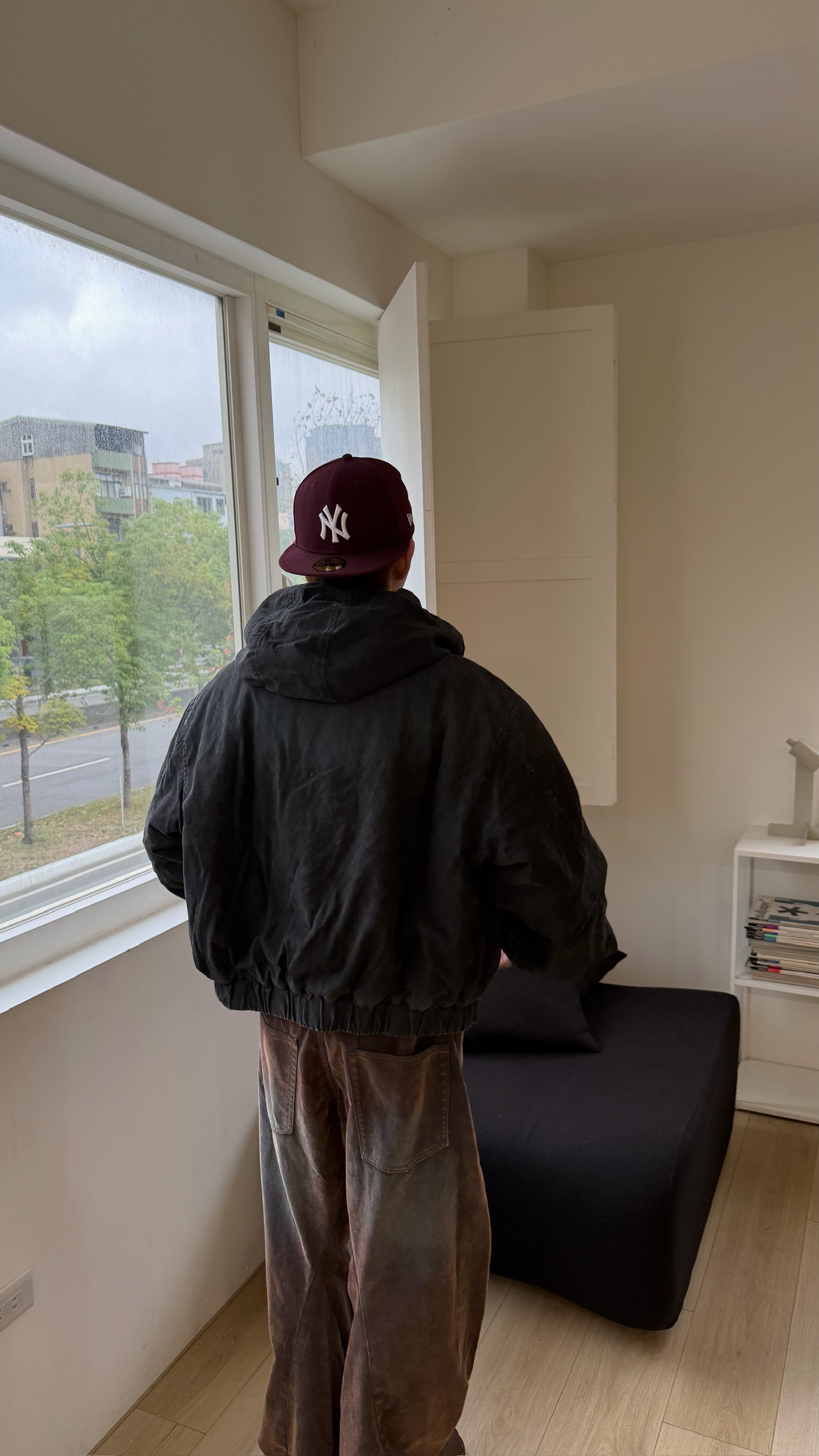 洗舊霧面消防扣連帽外套